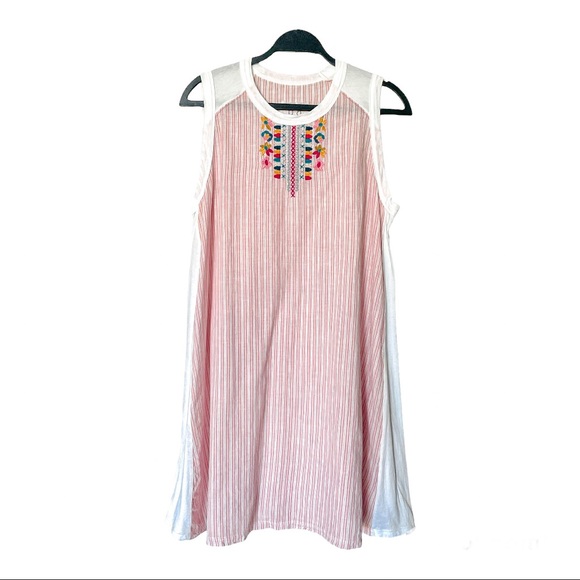 Johnny Was Pete & Greta Barbour Red Stripe Sleeveless Embroidered Shift Medium - Picture 2 of 10